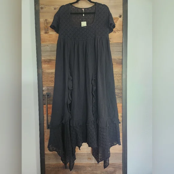 NWT XS Free People Bring The Romance Midi Dress Black - Picture 4 of 7